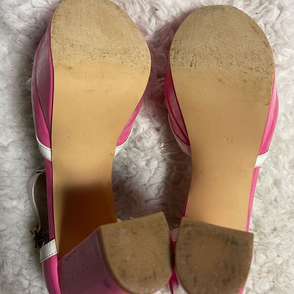 Alegra K synthetic patent hot Pink and White T strap Platform Heels SZ9 - Picture 11 of 11
